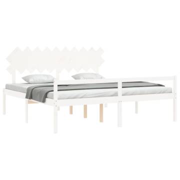 White Bed Frame with Headboard 200x200 cm - Solid Pine Wood