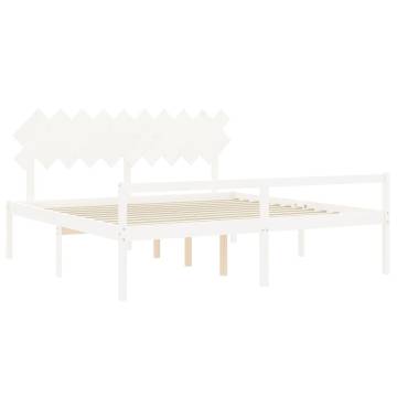 White Bed Frame with Headboard 200x200 cm - Solid Pine Wood