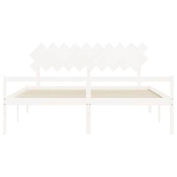 White Bed Frame with Headboard 200x200 cm - Solid Pine Wood