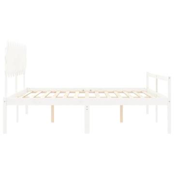 White Bed Frame with Headboard 200x200 cm - Solid Pine Wood