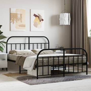 Metal Bed Frame with Headboard & Footboard - Black 140x200 cm