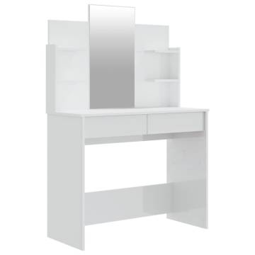 Dressing Table with Mirror - High Gloss White 96x40x142 cm