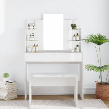 Dressing Table with Mirror - High Gloss White 96x40x142 cm