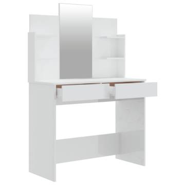 Dressing Table with Mirror - High Gloss White 96x40x142 cm