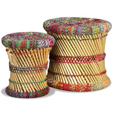 Stylish Chindi Stools - 2 pcs Multicolour Bamboo for Living Space