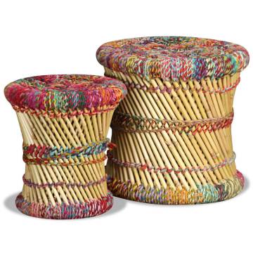 Stylish Chindi Stools - 2 pcs Multicolour Bamboo for Living Space