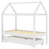 Kids Bed Frame with Drawer - White Pine Wood, 70x140 cm