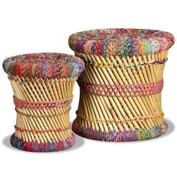 Stylish Chindi Stools - 2 pcs Multicolour Bamboo for Living Space