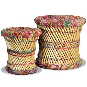 Stylish Chindi Stools - 2 pcs Multicolour Bamboo for Living Space