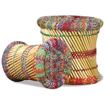 Stylish Chindi Stools - 2 pcs Multicolour Bamboo for Living Space