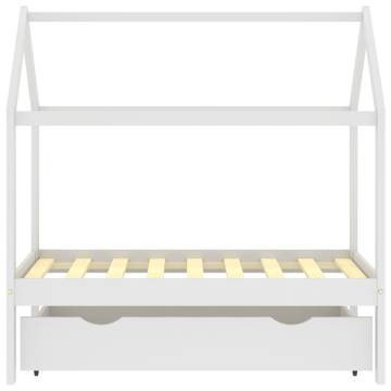 Kids Bed Frame with Drawer - White Pine Wood, 70x140 cm