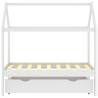 Kids Bed Frame with Drawer - White Pine Wood, 70x140 cm