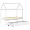 Kids Bed Frame with Drawer - White Pine Wood, 70x140 cm