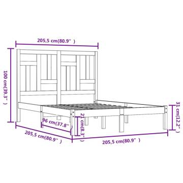 Grey Solid Wood Pine Bed Frame 200x200 cm - Modern & Sturdy