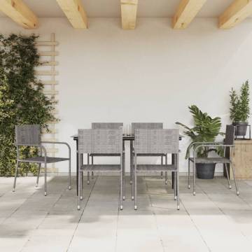 7 Piece Garden Dining Set - Grey & Black Poly Rattan