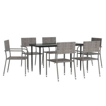 7 Piece Garden Dining Set - Grey & Black Poly Rattan