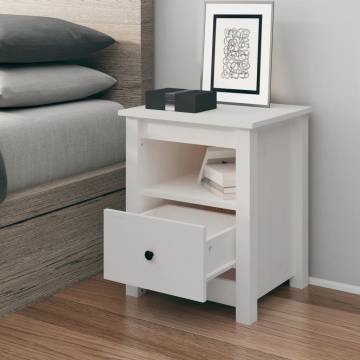 Stylish White Bedside Cabinet - Solid Pine Wood 40x35x49 cm