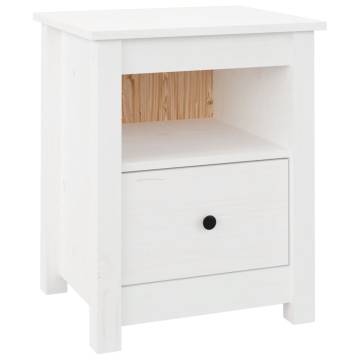 Stylish White Bedside Cabinet - Solid Pine Wood 40x35x49 cm