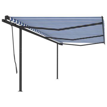 Manual Retractable Awning 6x3.5m - Blue & White for Patios