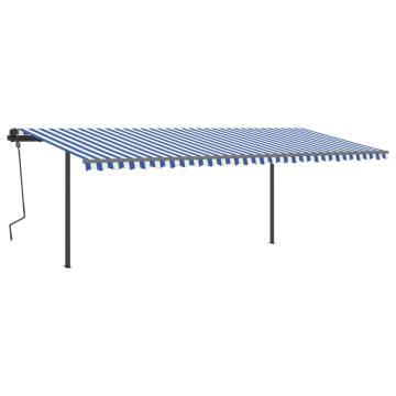 Manual Retractable Awning 6x3.5m - Blue & White for Patios