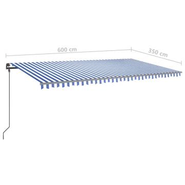 Manual Retractable Awning 6x3.5m - Blue & White for Patios