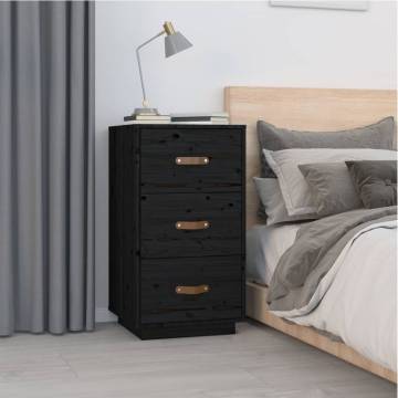 Black Bedside Cabinet - Solid Pine Wood 40x40x75 cm