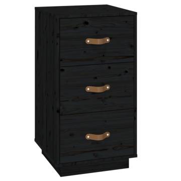 Black Bedside Cabinet - Solid Pine Wood 40x40x75 cm