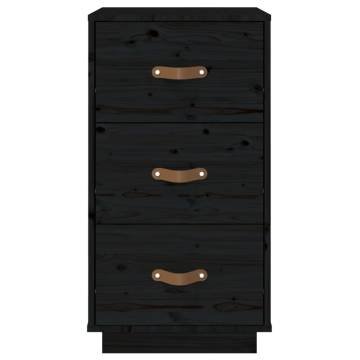 Black Bedside Cabinet - Solid Pine Wood 40x40x75 cm