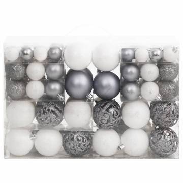 111 Piece White & Grey Christmas Bauble Set - Shatterproof Decor