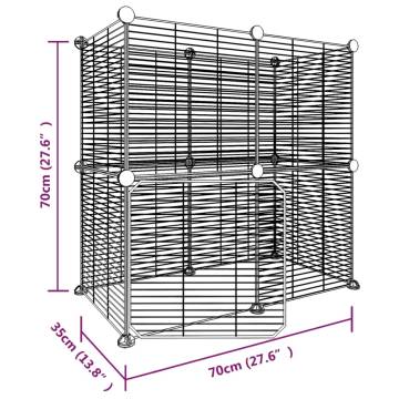 12-Panel Pet Cage with Door - Durable Steel, 35x35 cm Black