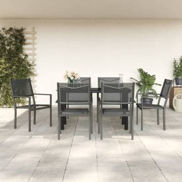 7 Piece Garden Dining Set - Black Steel & Textilene