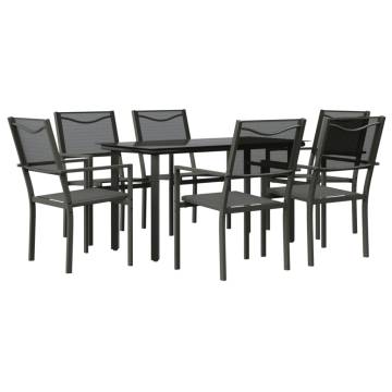 7 Piece Garden Dining Set - Black Steel & Textilene