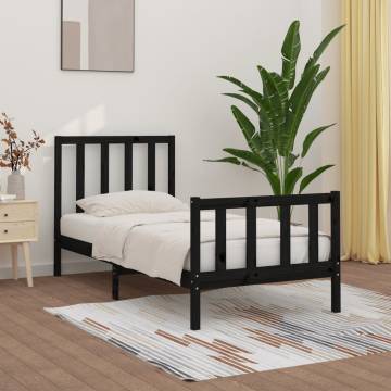 Black Solid Wood Bed Frame 90x200 cm | Timeless Design