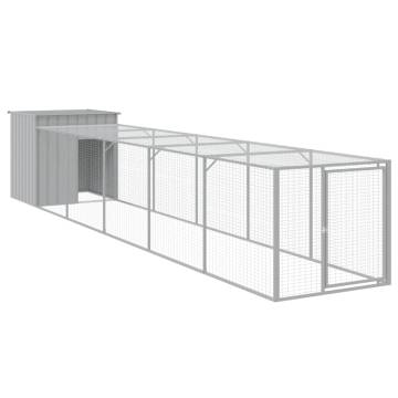 Light Grey Chicken Cage with Run - Galvanised Steel 110x609cm