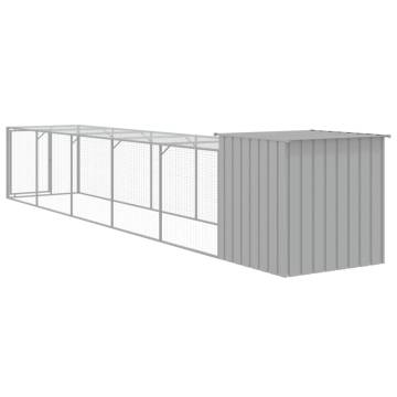 Light Grey Chicken Cage with Run - Galvanised Steel 110x609cm