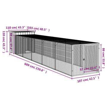 Light Grey Chicken Cage with Run - Galvanised Steel 110x609cm