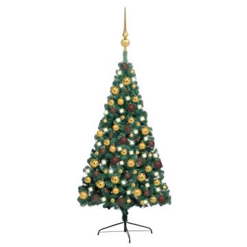 Pre-lit Half Christmas Tree with Gold Balls - 150 cm Green