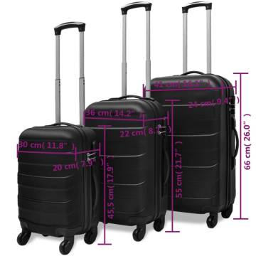 Three Piece Hardcase Trolley Set - Black Luggage Set