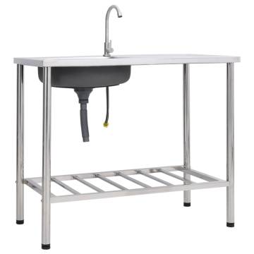 Camping Sink Single Basin with Tap - Durable Stainless Steel