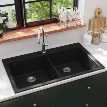 Overmount Kitchen Sink Double Basin - Granite Black | HipoMarket