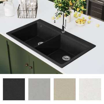 Overmount Kitchen Sink Double Basin - Granite Black | HipoMarket