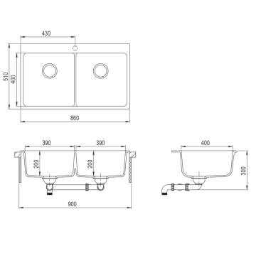 Overmount Kitchen Sink Double Basin - Granite Black | HipoMarket