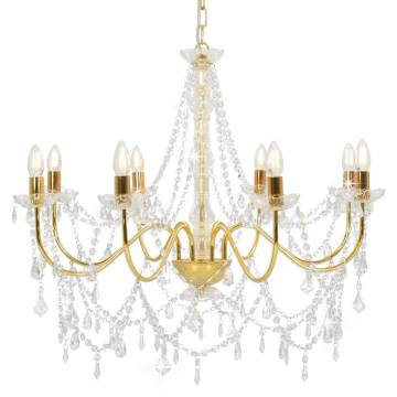 Elegant Golden Chandelier with Beads - 8 E14 Bulbs