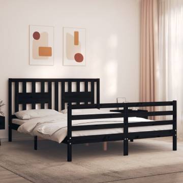 Bed Frame with Headboard Black 160x200 cm - Solid Wood | HipoMarket