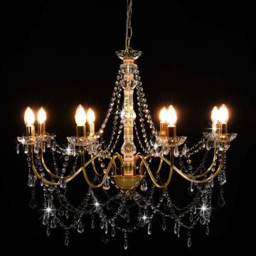 Elegant Golden Chandelier with Beads - 8 E14 Bulbs