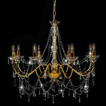 Elegant Golden Chandelier with Beads - 8 E14 Bulbs