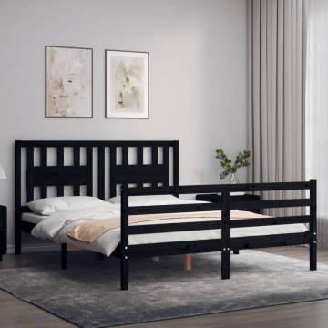 Bed Frame with Headboard Black 160x200 cm - Solid Wood | HipoMarket