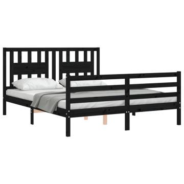 Bed Frame with Headboard Black 160x200 cm - Solid Wood | HipoMarket