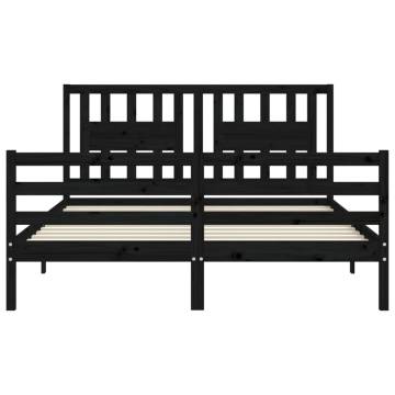 Bed Frame with Headboard Black 160x200 cm - Solid Wood | HipoMarket