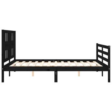 Bed Frame with Headboard Black 160x200 cm - Solid Wood | HipoMarket